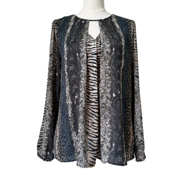 DR2 Tops - DR2 | Green & Tan Multi-Print Long Sleeve Top Sz M